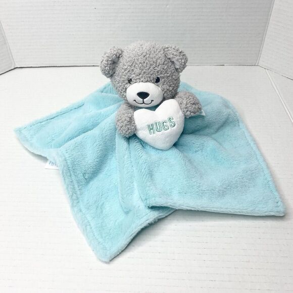 Build a Bear Workshop Teddy Bear Rattle Plush Lovey Security Blanket Blue Gray - Picture 2 of 7